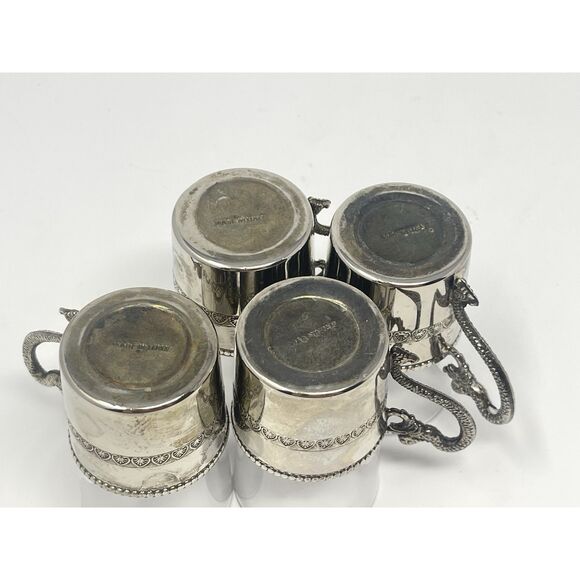 Set Of 4 Vintage Espresso Cordial Glasses Silver Plated Dragon Handles Italy - Picture 6 of 7